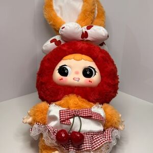 Kawaii Cherry Plush Bunny Rabbit Doll in Red and Orange Little Princess Doll